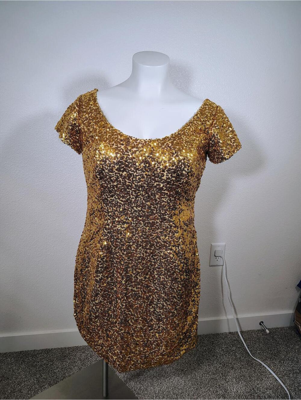 Sequin dress gold yellow party cocktail short sleeve mini dress bodycon sexy